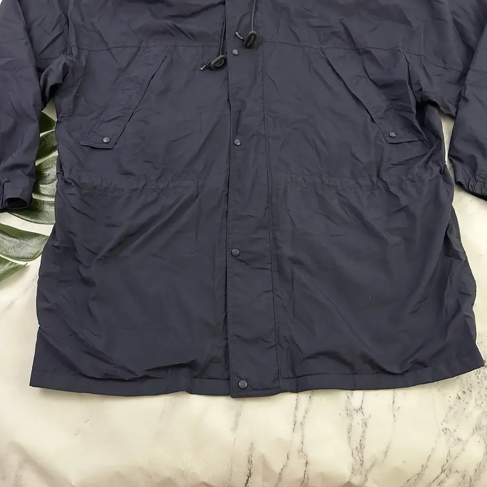 J.Crew Mens Vintage 90s Windbreaker Jacket Size XL Navy Blue Hooded Oarsman
